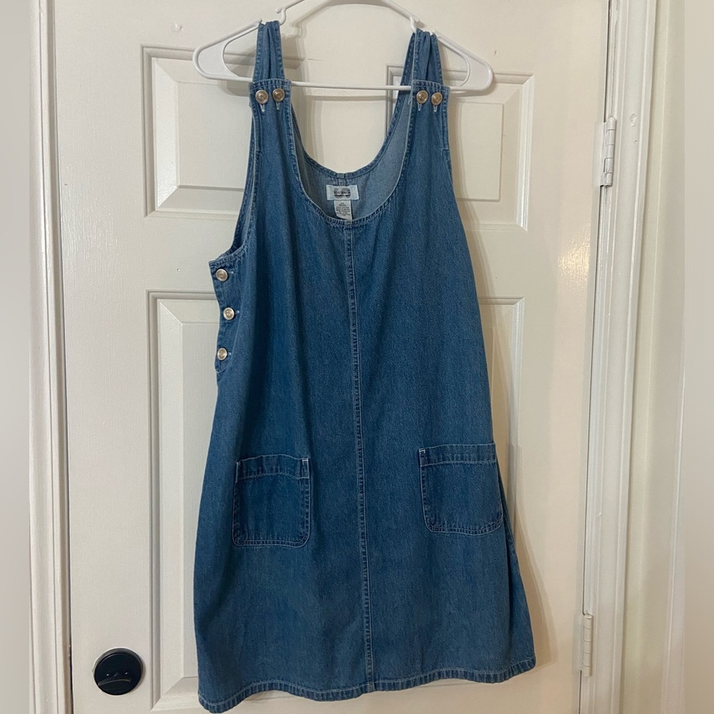 Vintage Blue Denim Front Pockets Overall Jumper Dress
| Medium